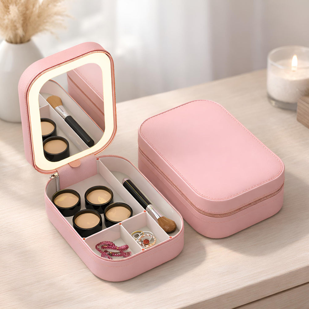Pink LED Travel Makeup Bag for Women, Lighted Cosmetic Organizer