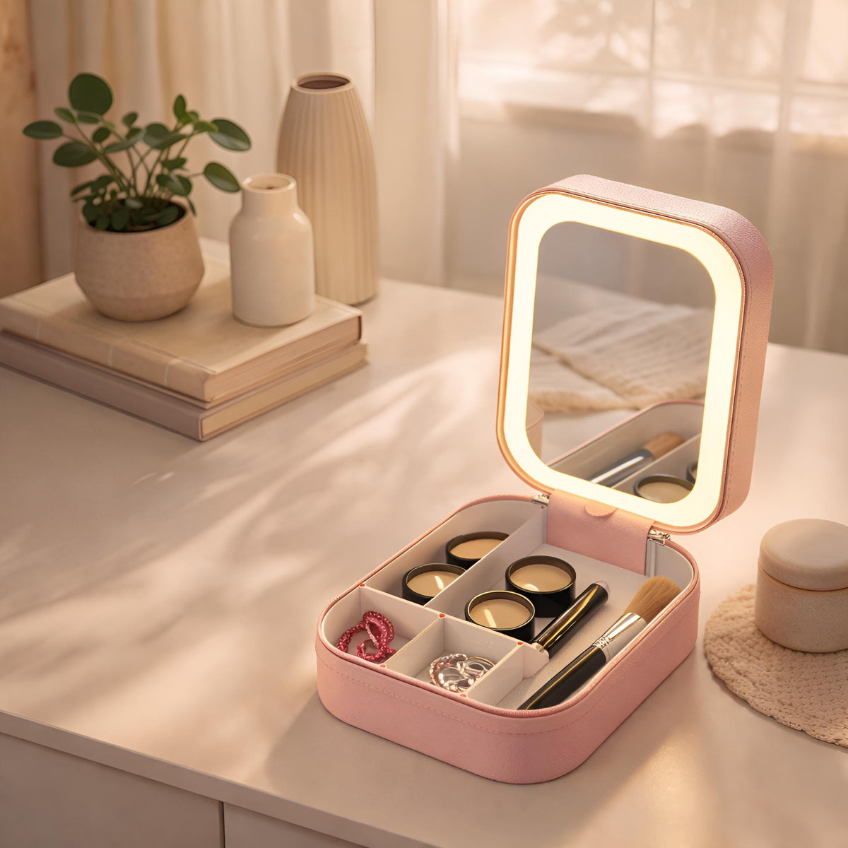 Green LED Makeup Bag, Lighted Cosmetic Organizer, Rechargeable Vanity Case, SheSelects Atelier summer style