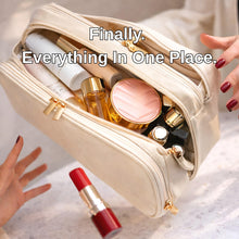 Hanging Vegan Leather Toiletry Bag for Women, Waterproof Travel Makeup Organizer