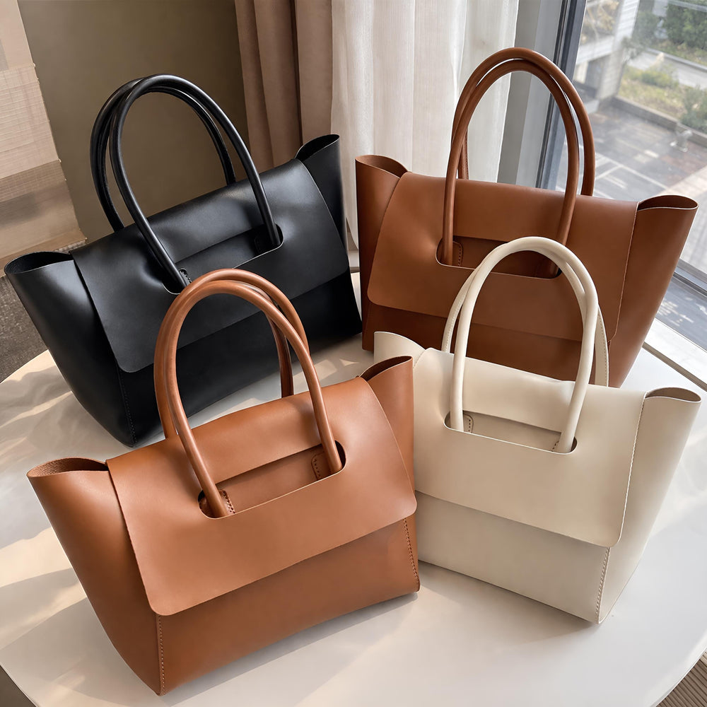 Minimalist Vegan Leather Tote Bag for Women, Large Capacity Work Purse