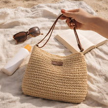Gewebte Stroh-Einkaufstasche, Reißverschluss-Umhängetasche, minimalistische Sommer-Urlaubstasche
