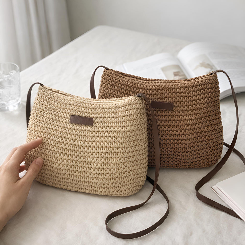 Woven Straw Tote Bag for Women, Zipper Shoulder Purse, Minimalist Summer Vacation Bag