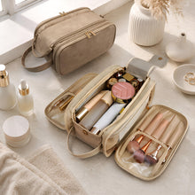 Large Makeup Bag for Women, Waterproof Travel PU Leather Cosmetic Organizer, Dual Zipper Toiletry