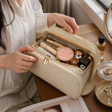 Large Makeup Bag for Women, Waterproof Travel PU Leather Cosmetic Organizer, Dual Zipper Toiletry