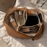 Brown Vegan Leather Makeup Bag, Large Capacity Cosmetic Organizer, Waterproof Toiletry Pouch, SheSelects Atelier summer style