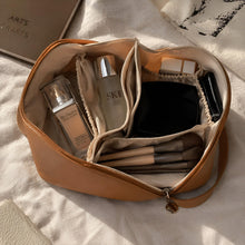 Brown Vegan Leather Makeup Bag for Women, Large Capacity Cosmetic Organizer, Waterproof Toiletry Pouch