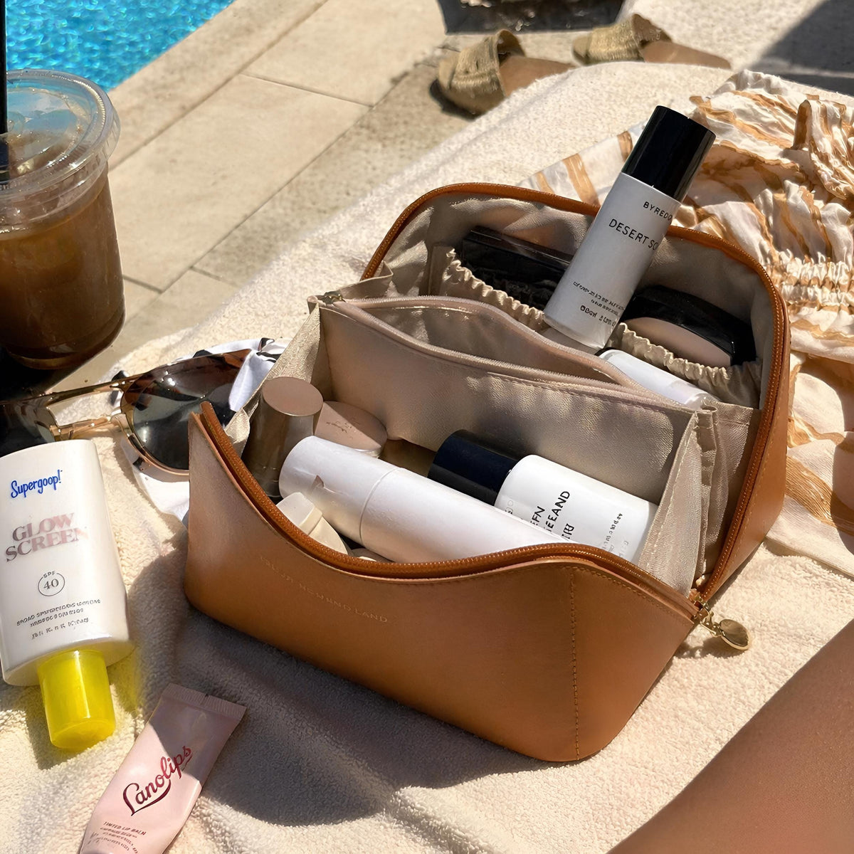 Large Vegan Leather Makeup Bag, Flat Lay Open Toiletry Organizer, Travel Vanity Pouch, SheSelects Atelier summer style