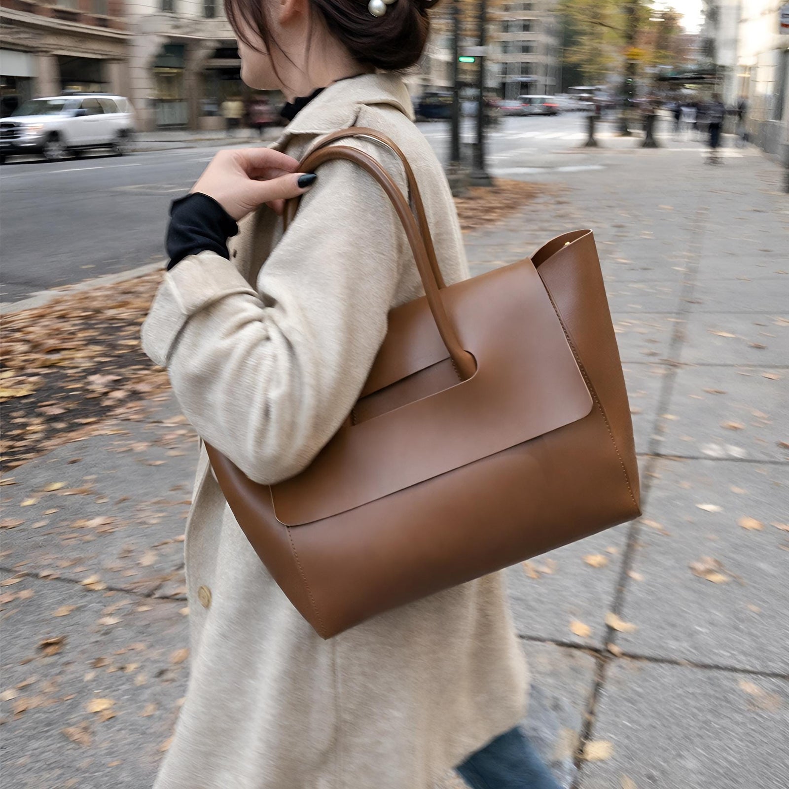 Minimalist Vegan Leather Tote Bag, Large Capacity Work Purse, SheSelects Atelier summer style