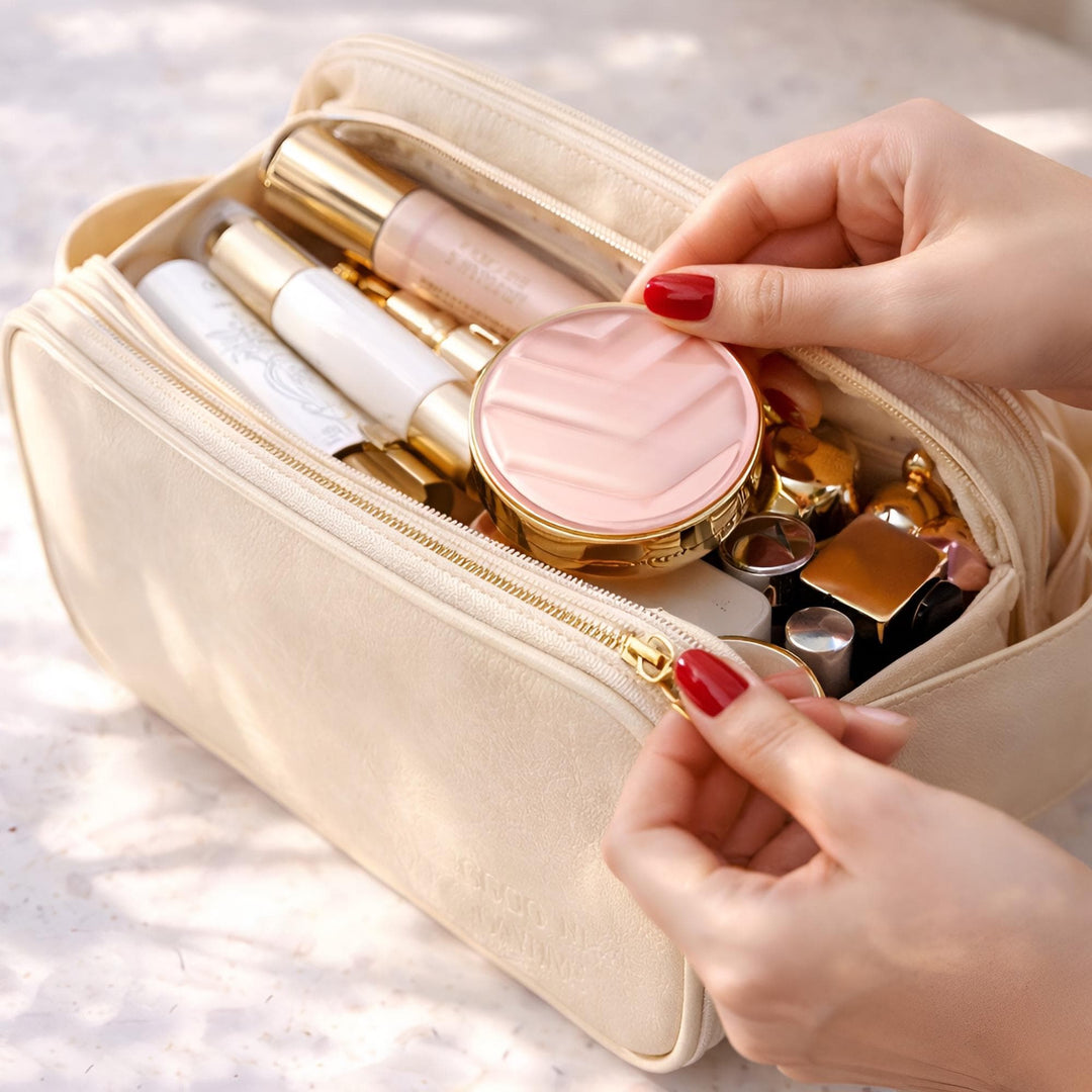 Large Vegan Leather Toiletry Bag, Waterproof Makeup Organizer, Travel Cosmetic Case, SheSelects Atelier summer style