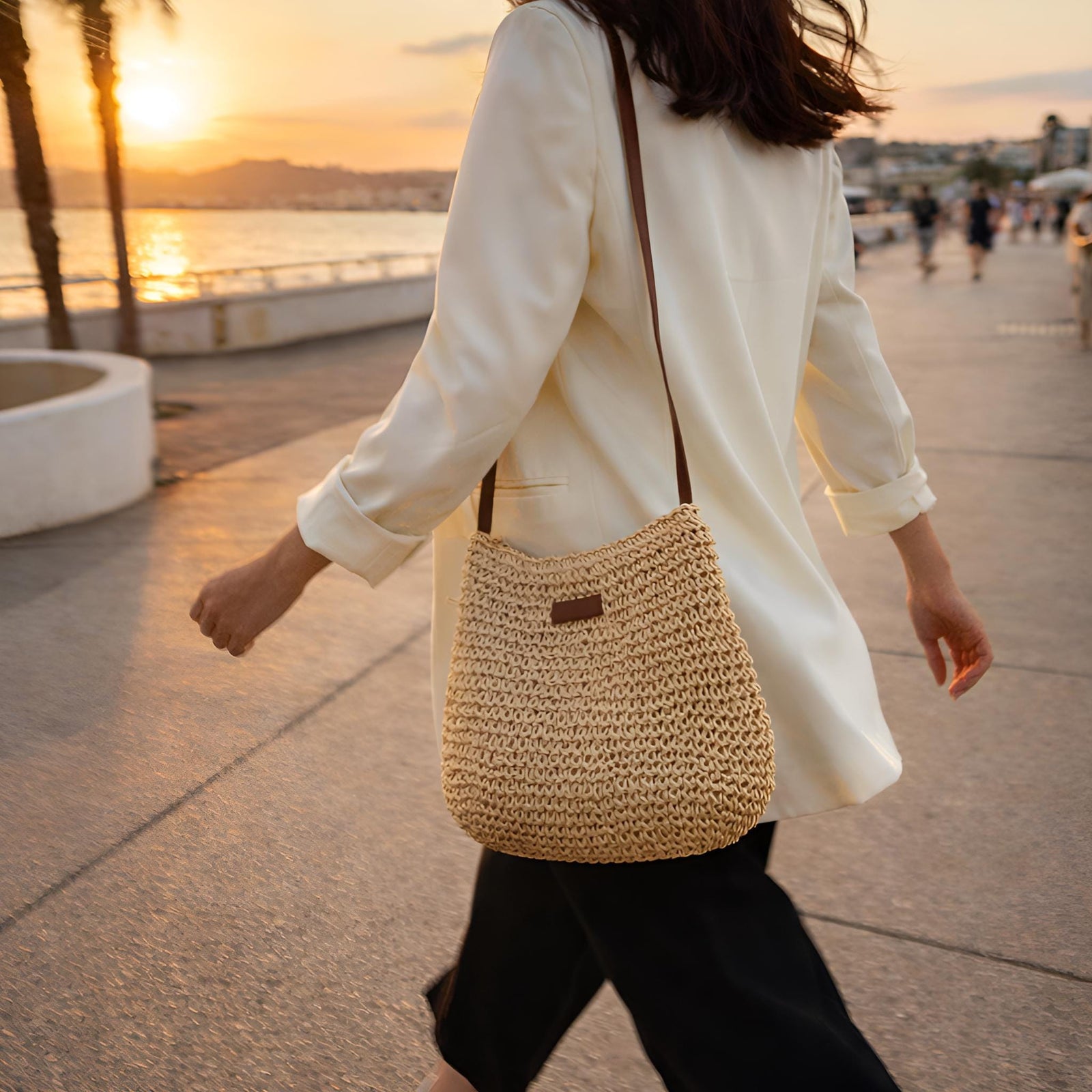 Woven Straw Tote Bag, Zipper Shoulder Purse, Minimalist Summer Vacation Bag, SheSelects Atelier summer style