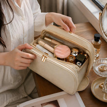 Hanging Vegan Leather Toiletry Bag for Women, Waterproof Travel Makeup Organizer