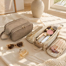 Hanging Vegan Leather Toiletry Bag for Women, Waterproof Travel Makeup Organizer