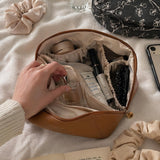 Brown Vegan Leather Makeup Bag, Large Capacity Cosmetic Organizer, Waterproof Toiletry Pouch, SheSelects Atelier summer style
