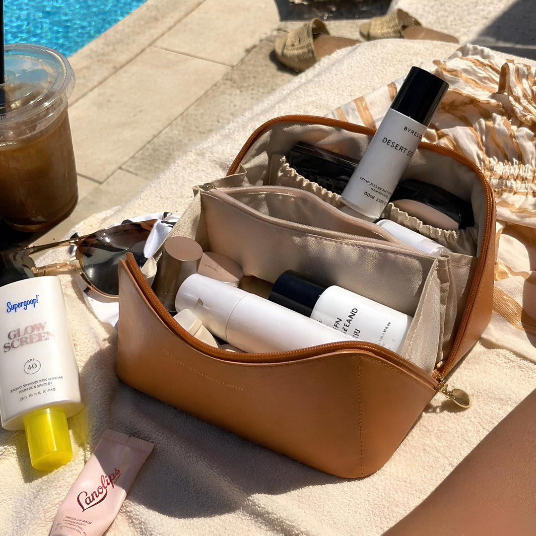 Large Vegan Leather Toiletry Organizer, Flat Lay Makeup Bag, Water-Resistant Cosmetic Pouch, SheSelects Atelier summer style