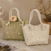 Bestickte Stroh-Einkaufstasche, gewebte Strand-Umhängetasche, Handtasche mit Blumenmuster