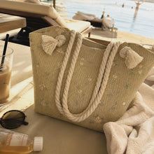 Bestickte Stroh-Einkaufstasche, gewebte Strand-Umhängetasche, Handtasche mit Blumenmuster