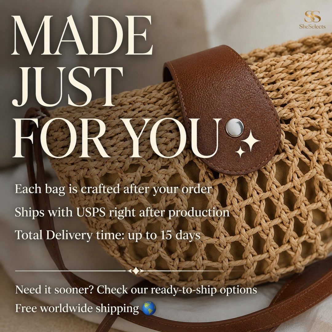 Straw Shoulder Bag, Woven Summer Crossbody Purse, Lightweight Beach Bag, Resort Style, SheSelects Atelier summer style