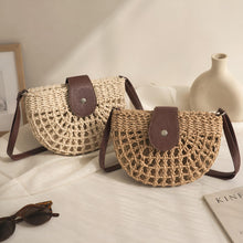 Sac bandoulière en paille tressée, sac à bandoulière à rabat en cuir végétalien, sac à main de plage d'été