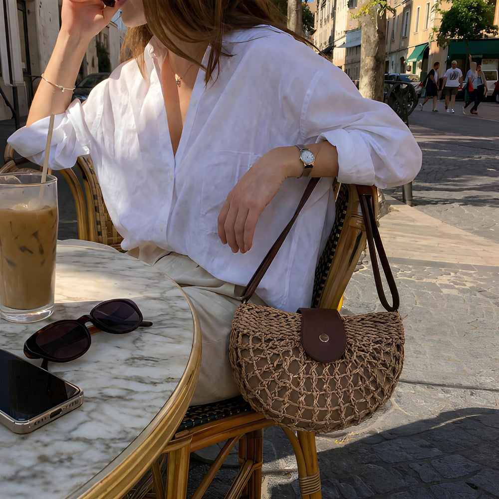 Woven Straw Crossbody Bag for Women, Vegan Leather Flap Shoulder Purse, Summer Beach Handbag