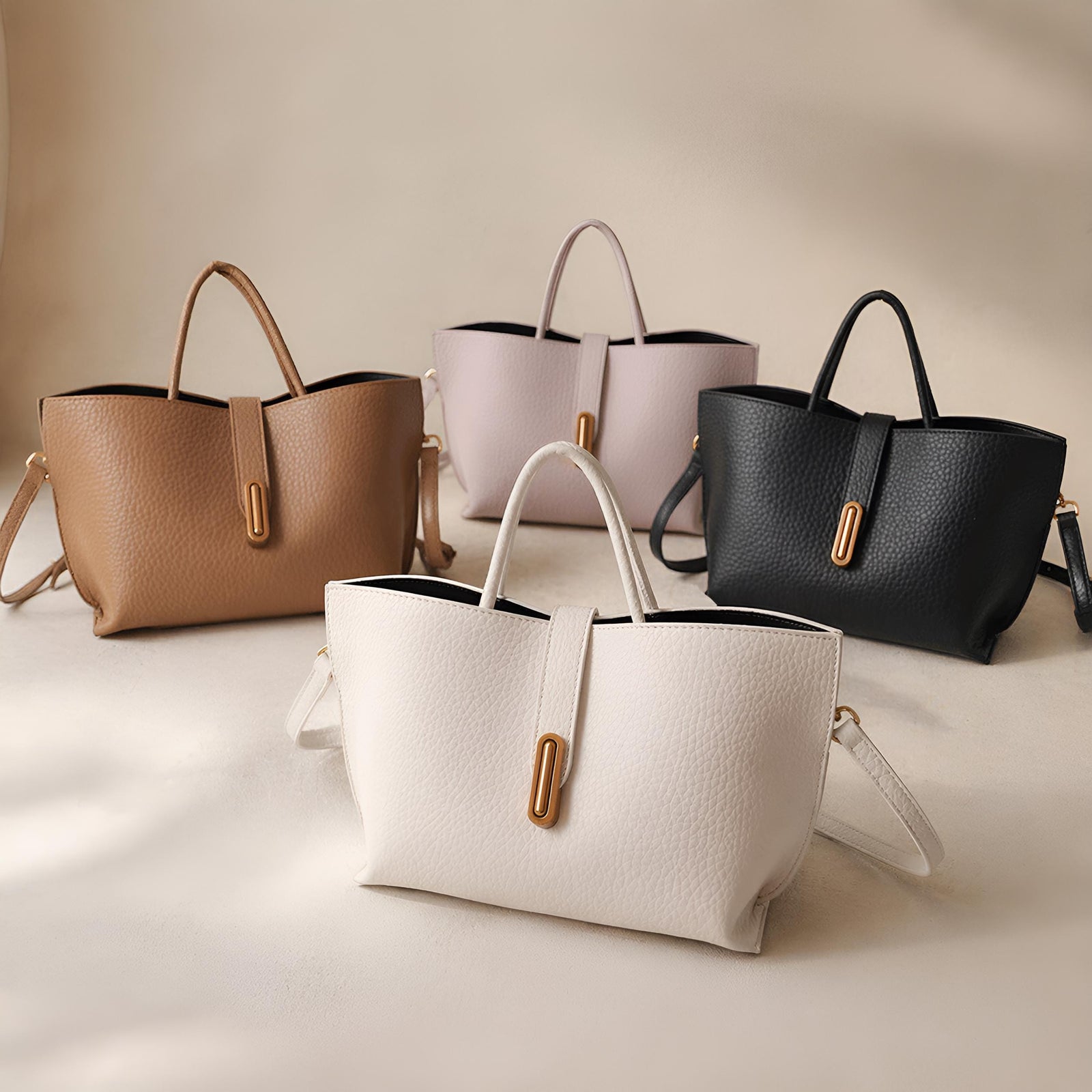 Vegan Leather Tote Bag, Minimalist Shoulder Handbag, High Capacity Zipper Purse, Resort Tote, SheSelects Atelier summer style