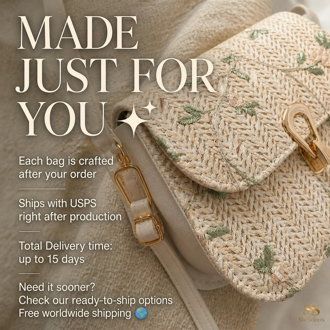 Lightweight Straw Shoulder Bag Floral Woven Summer Purse White Khaki, Resort Style, SheSelects Atelier summer style