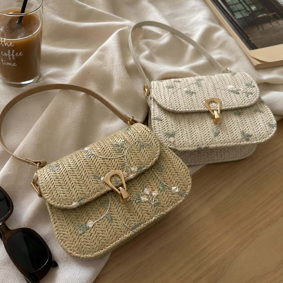 Floral Woven Straw Shoulder Bag, Lightweight Summer Purse for Vacation Outfits, SheSelects Atelier summer style