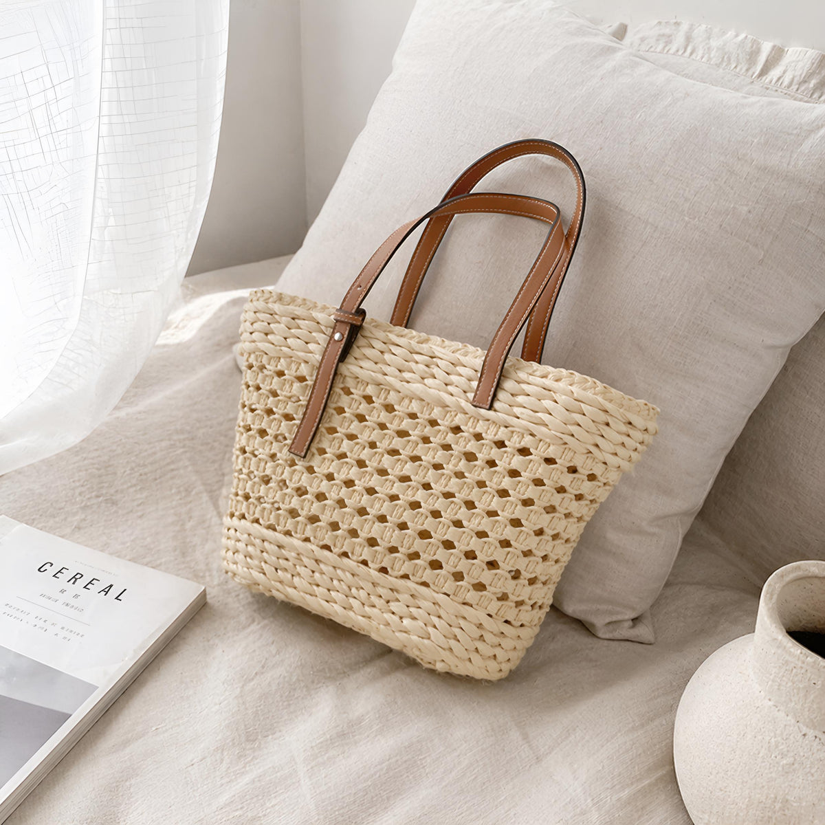 Large Straw Tote Bag, Woven Beach Shoulder Bag, Lightweight Travel Handbag, SheSelects Atelier summer style