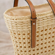 Woven Straw Tote Bag, Large Capacity Beach Shoulder Bag, Leather Handles, SheSelects Atelier summer style