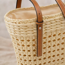 Großer Stroh-Strandshopper mit Ledergriffen – geflochtene Schultertasche für Damen