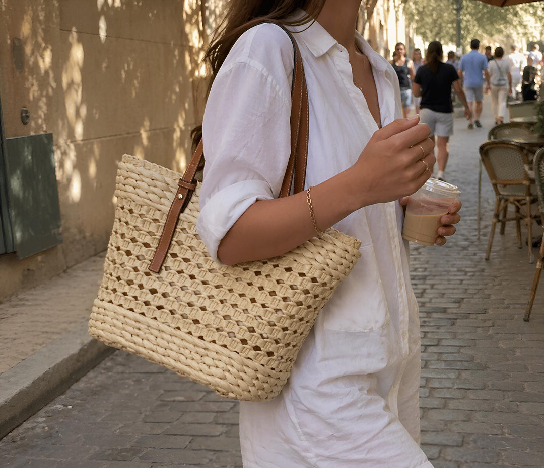 Woven Straw Tote Bag, Leather Handles, Large Summer Beach Handbag, SheSelects Atelier summer style
