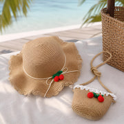 Girls Cherry Straw Hat and Bag Set, Summer Beach Sun Hat, SheSelects Atelier summer style