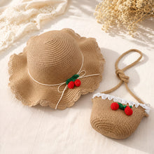 Strohhut- & Taschen-Set mit Kirschdetails – Sommer-Set für Strand & Urlaub