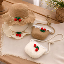 Strohhut- & Taschen-Set mit Kirschdetails – Sommer-Set für Strand & Urlaub