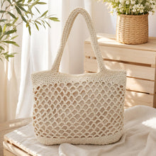 Beige handgewebte Baumwollseil-Einkaufstasche, weiche Sommer-Umhängetasche
