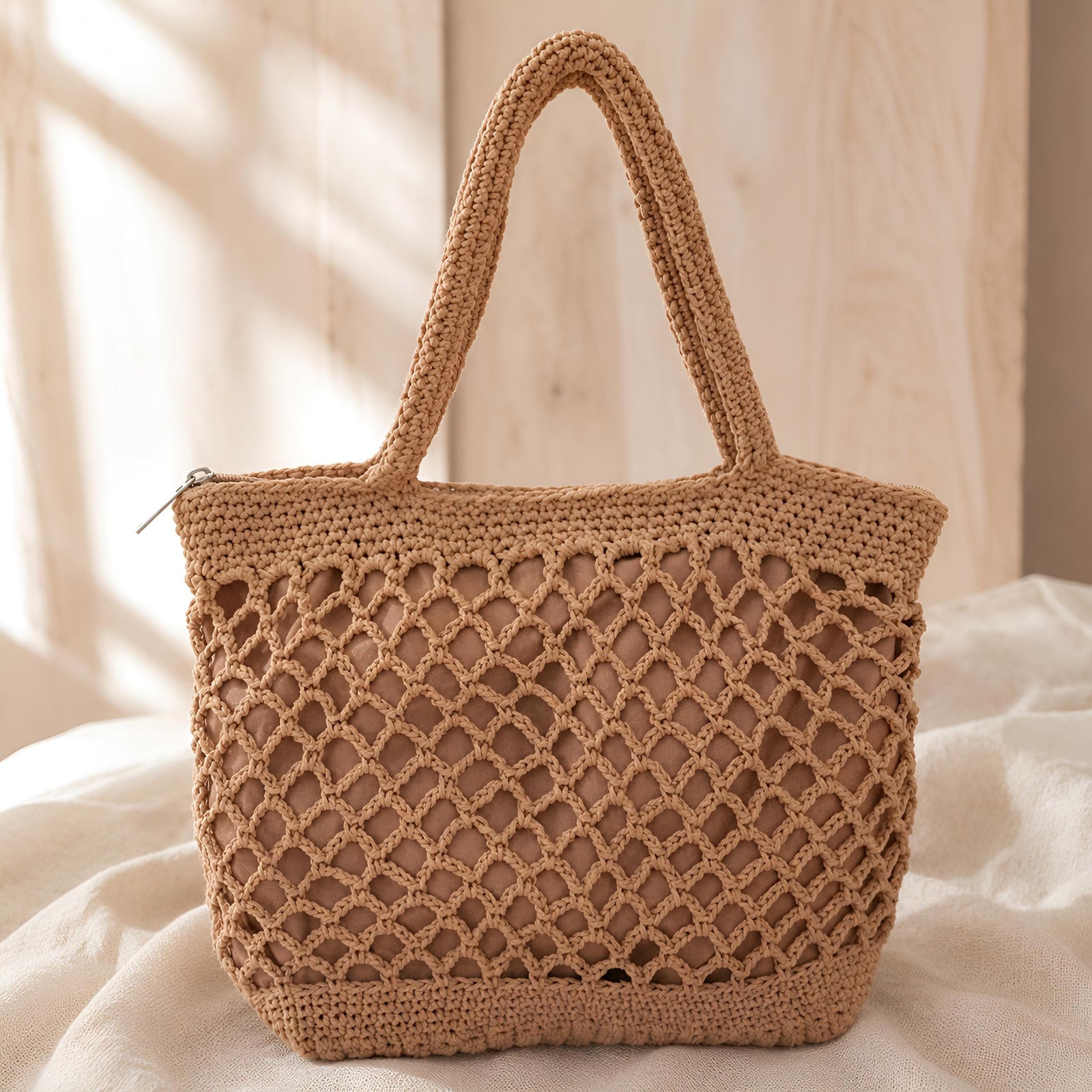 Beige Handwoven Cotton Rope Tote Bag, Soft Summer Shoulder Bag, SheSelects Atelier summer style