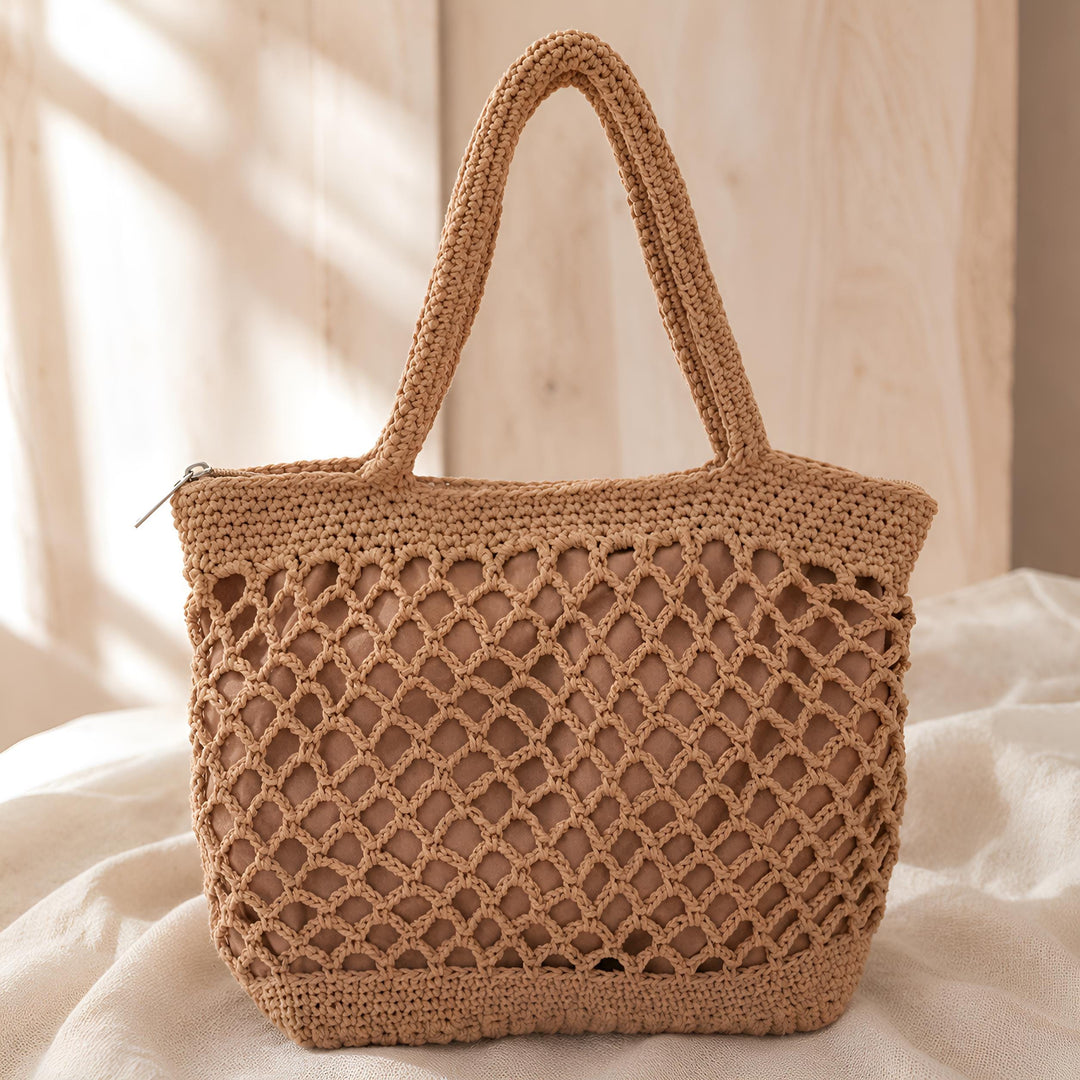 Beige Handwoven Cotton Rope Tote Bag, Soft Summer Shoulder Bag, SheSelects summer style photo 8