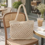 Beige Handwoven Cotton Rope Tote Bag, Soft Summer Shoulder Bag, SheSelects Atelier summer style