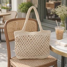 Beige handgewebte Baumwollseil-Einkaufstasche, weiche Sommer-Umhängetasche