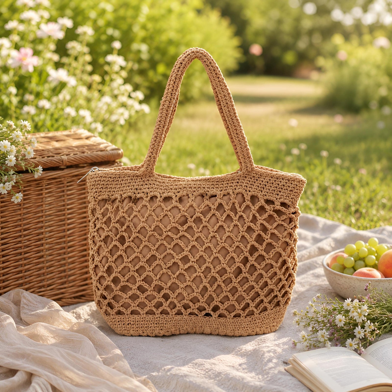 Beige Handwoven Cotton Rope Tote Bag, Soft Summer Shoulder Bag, SheSelects Atelier summer style
