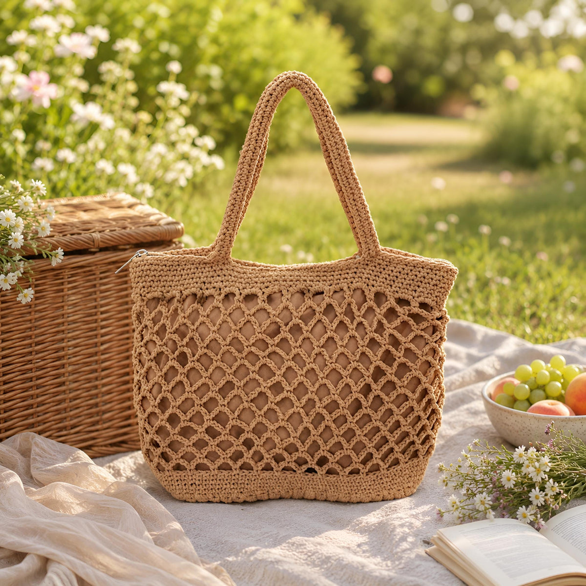 Brown Handwoven Cotton Rope Tote Bag, Soft Summer Shoulder Bag, SheSelects Atelier summer style