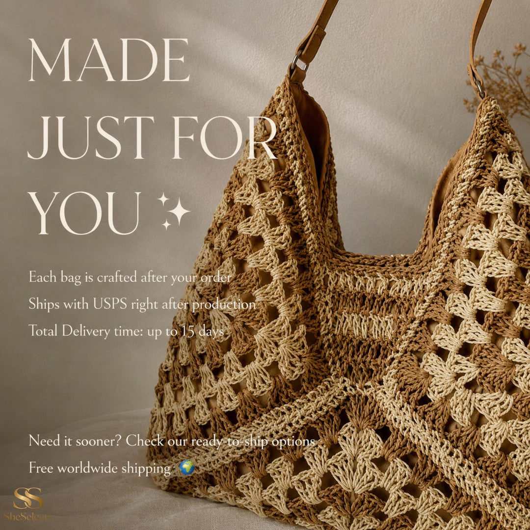 Handmade Straw Shoulder Bag, Woven Summer Hobo Bag for Women, SheSelects Atelier summer style