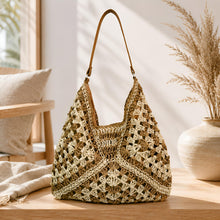 Resort Woven Straw Hobo Shoulder Bag, Handmade-Style Summer Purse