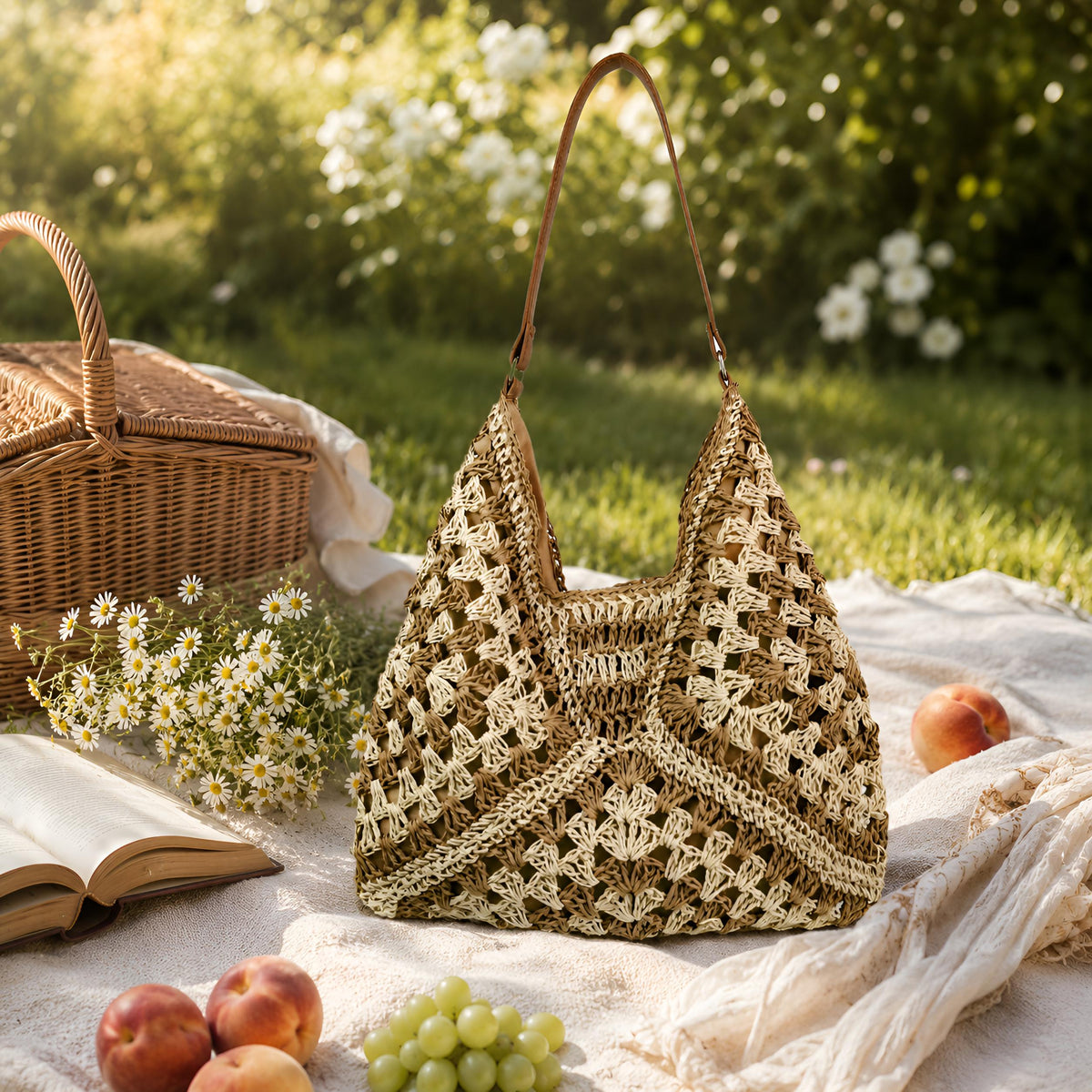 Handmade Woven Straw Shoulder Bag, Summer Hobo Bag, Resort Style, SheSelects Atelier summer style