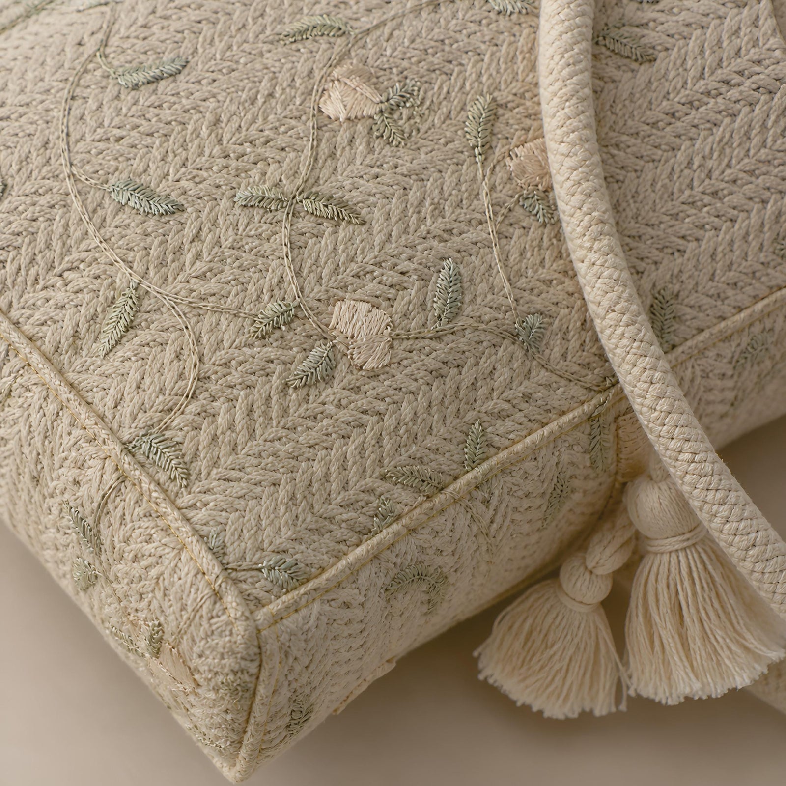 Embroidered Straw Tote Bag, Woven Shoulder Beach Purse, Floral Detail Handbag, SheSelects Atelier summer style