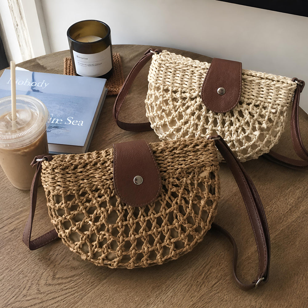 Summer Straw Shoulder Bag, Lightweight Woven Crossbody Purse, Casual Beach Bag for Women