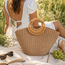 Handgemachte Stroh-Strandtasche, Sommer-Raffia-Einkaufstasche für den Urlaub