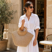 Handgemachte Stroh-Strandtasche, Sommer-Raffia-Einkaufstasche für den Urlaub