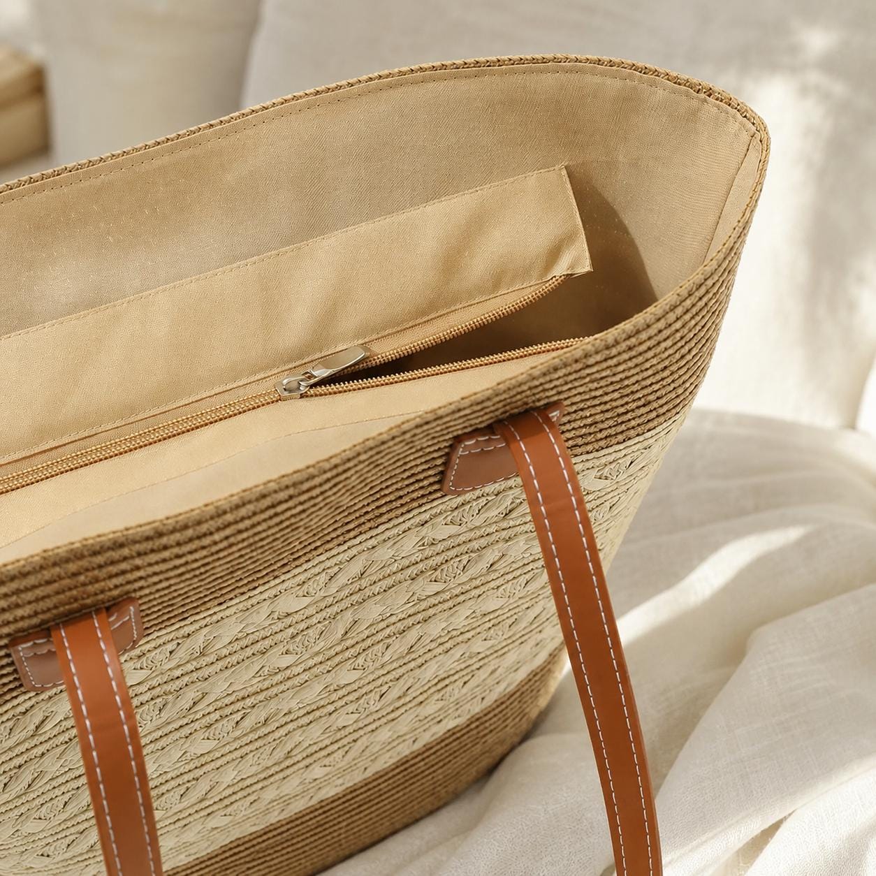 Beige Raffia Tote Bag, Large Summer Beach Shoulder Bag, Resort Tote, SheSelects Atelier summer style