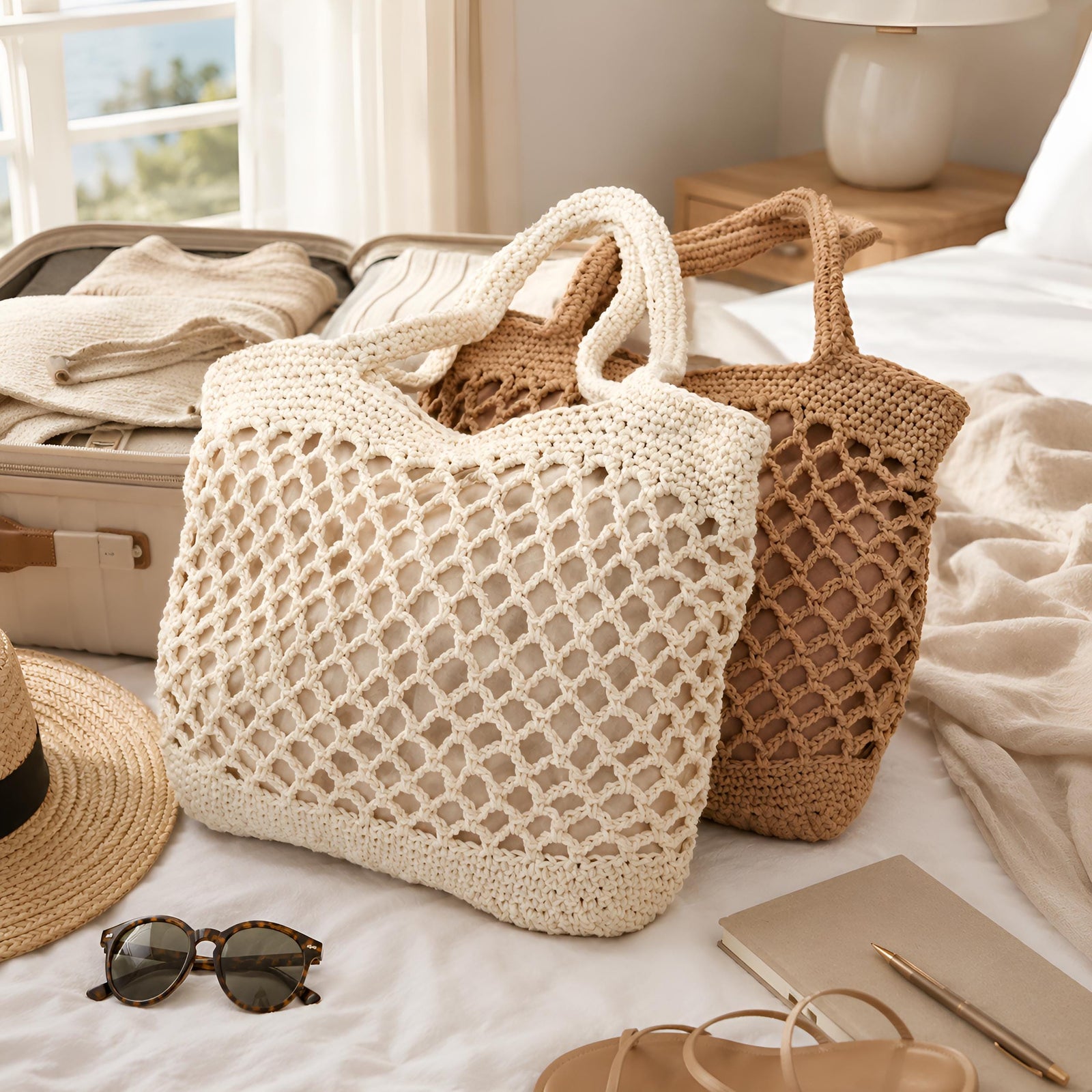 Beige Handwoven Cotton Rope Tote Bag, Soft Summer Shoulder Bag, SheSelects Atelier summer style
