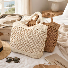 Beige handgewebte Baumwollseil-Einkaufstasche, weiche Sommer-Umhängetasche